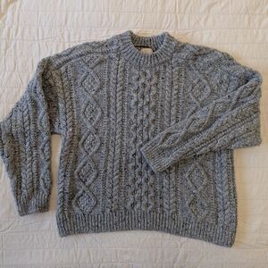 H&M Cropped Grey Merino Wool Blend Cable Knit Sweater Size M